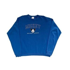 Vintage | 90s Santee Blue Mickey Orlando Florida Crew Neck Sweatshirt | Size XXL
